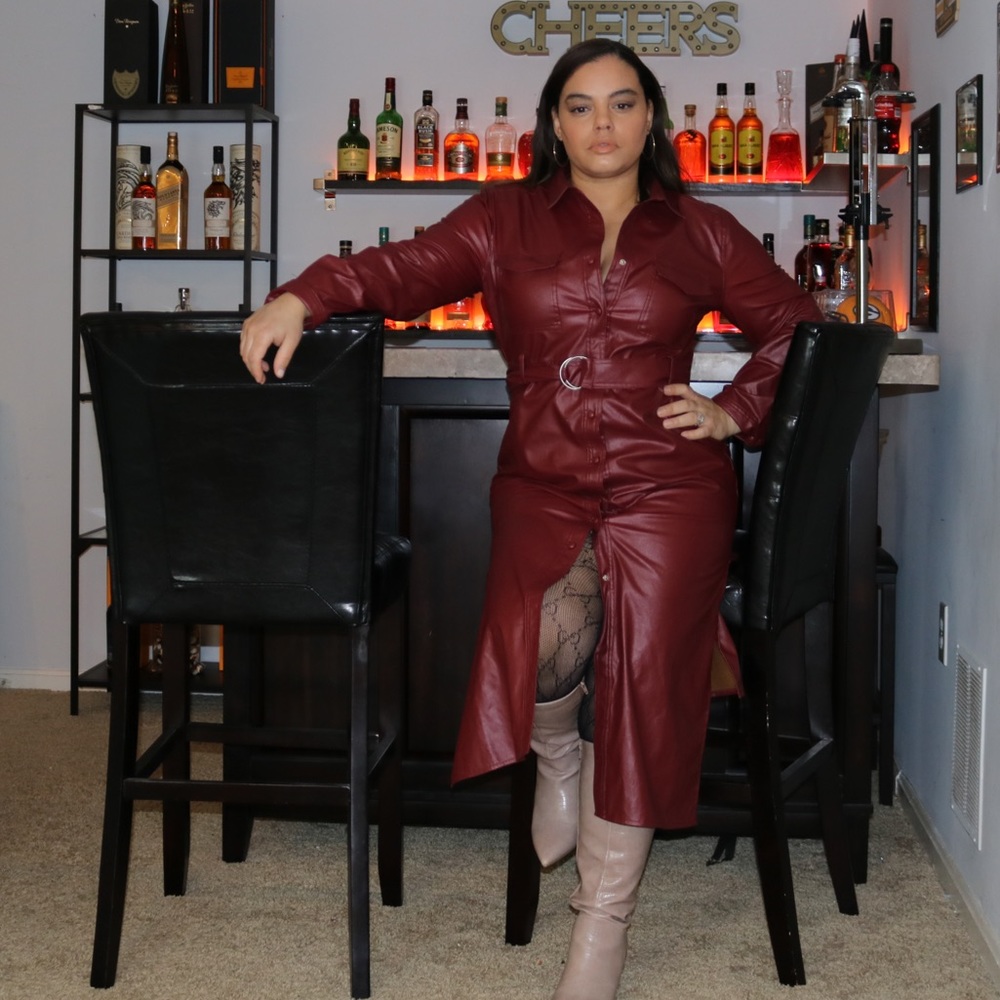 Burgundy midi dress (faux leather)